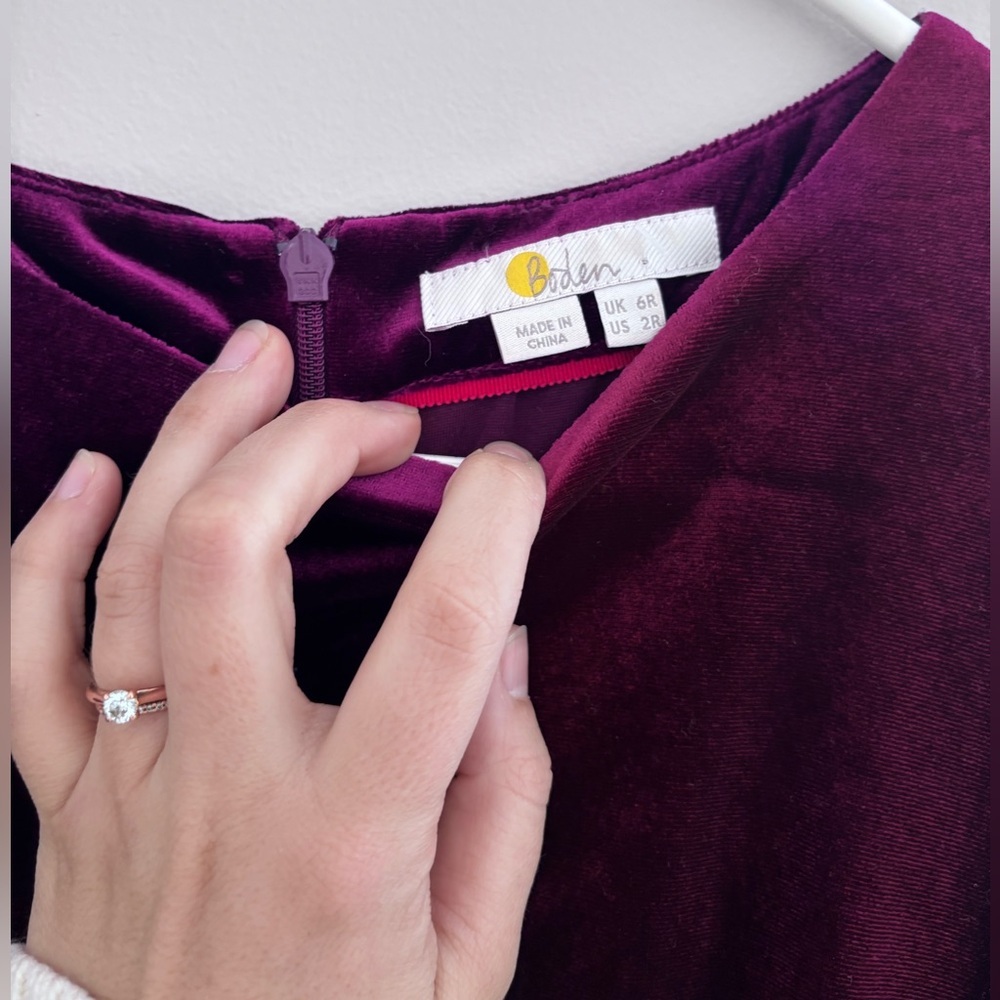 Boden Rich Burgundy Long Sleeve Velvet Dress - Picture 6 of 10
